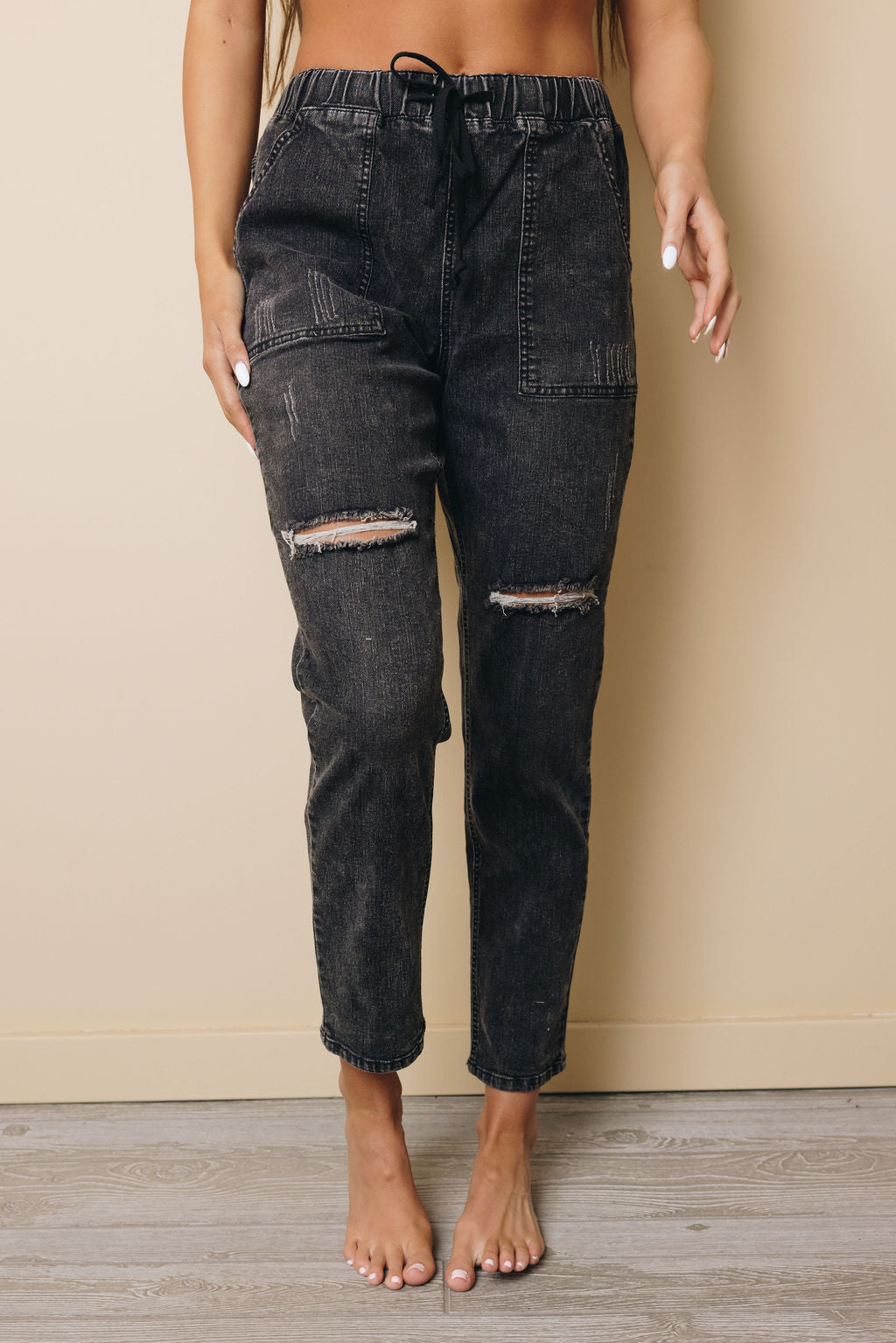Cindy Drawstring Boyfriend Jeans