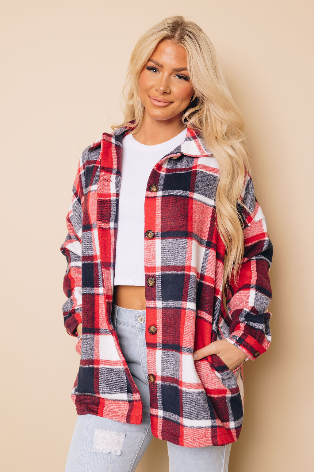 Plaid Print Buttoned Shirt Jacket