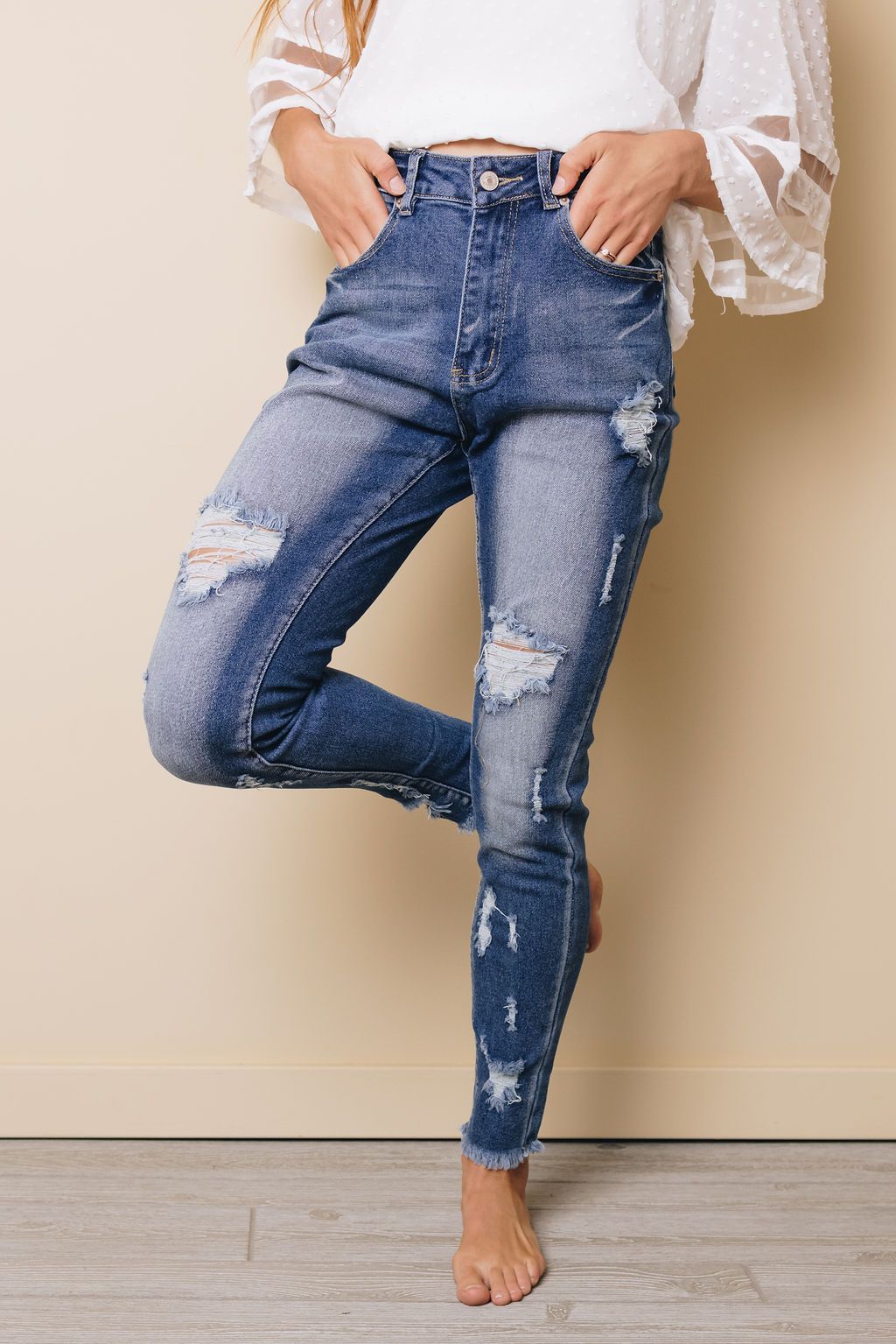 Cora High Rise Distressed Skinny Jeans