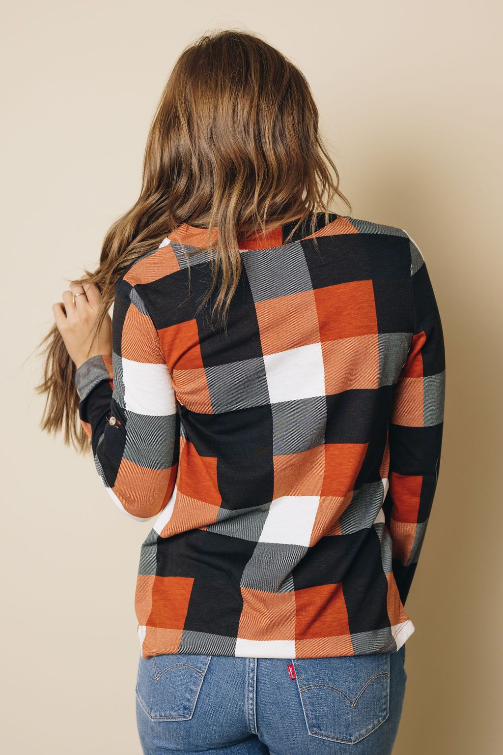 Duches Contrast Plaid Long Sleeve Top
