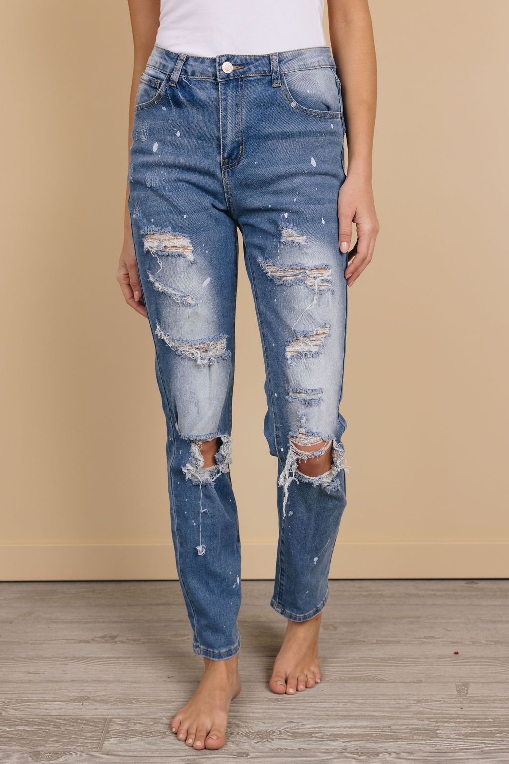 Shinda Ripped Straight Leg Jeans