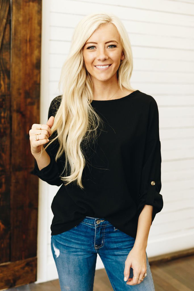 Take Note Roll-Up Sleeve Top