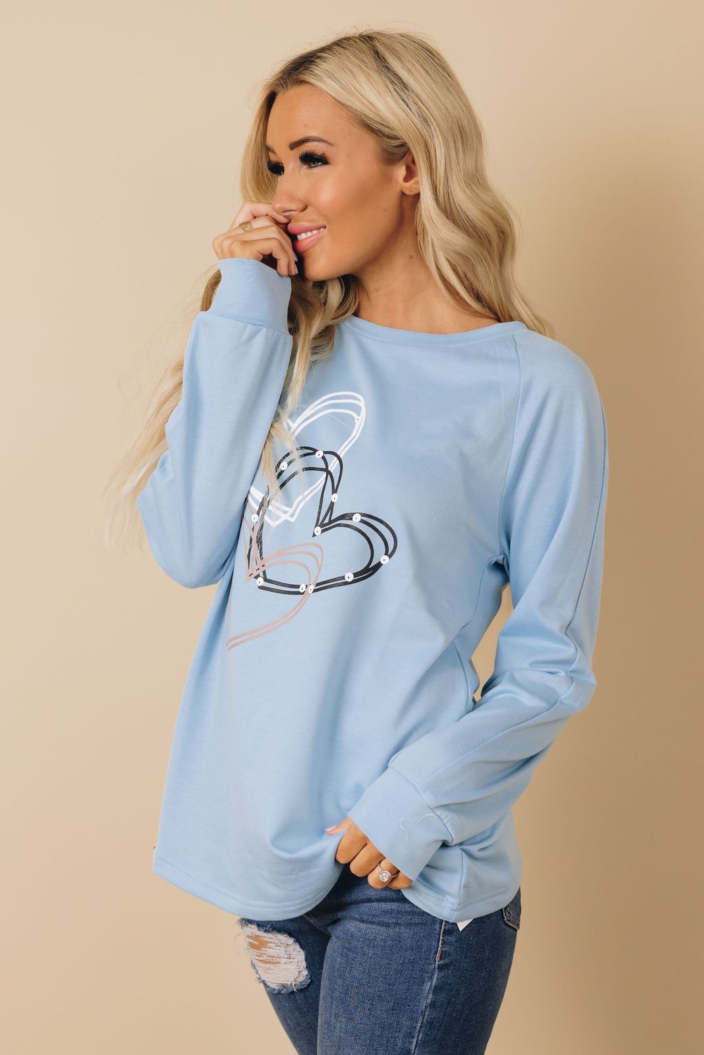 Expressions Heart Print Pullover