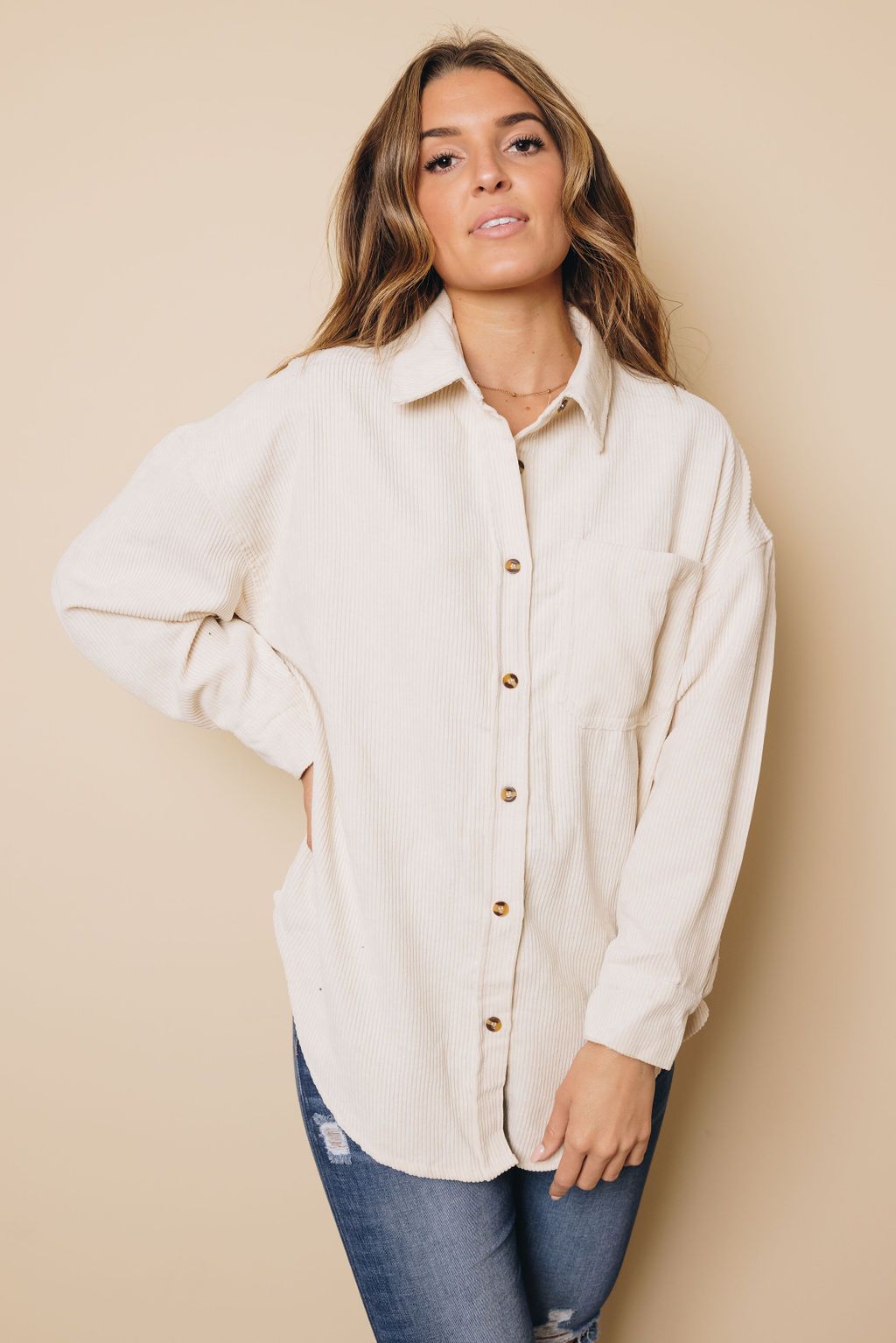 Hippen Corduroy Button Down Top