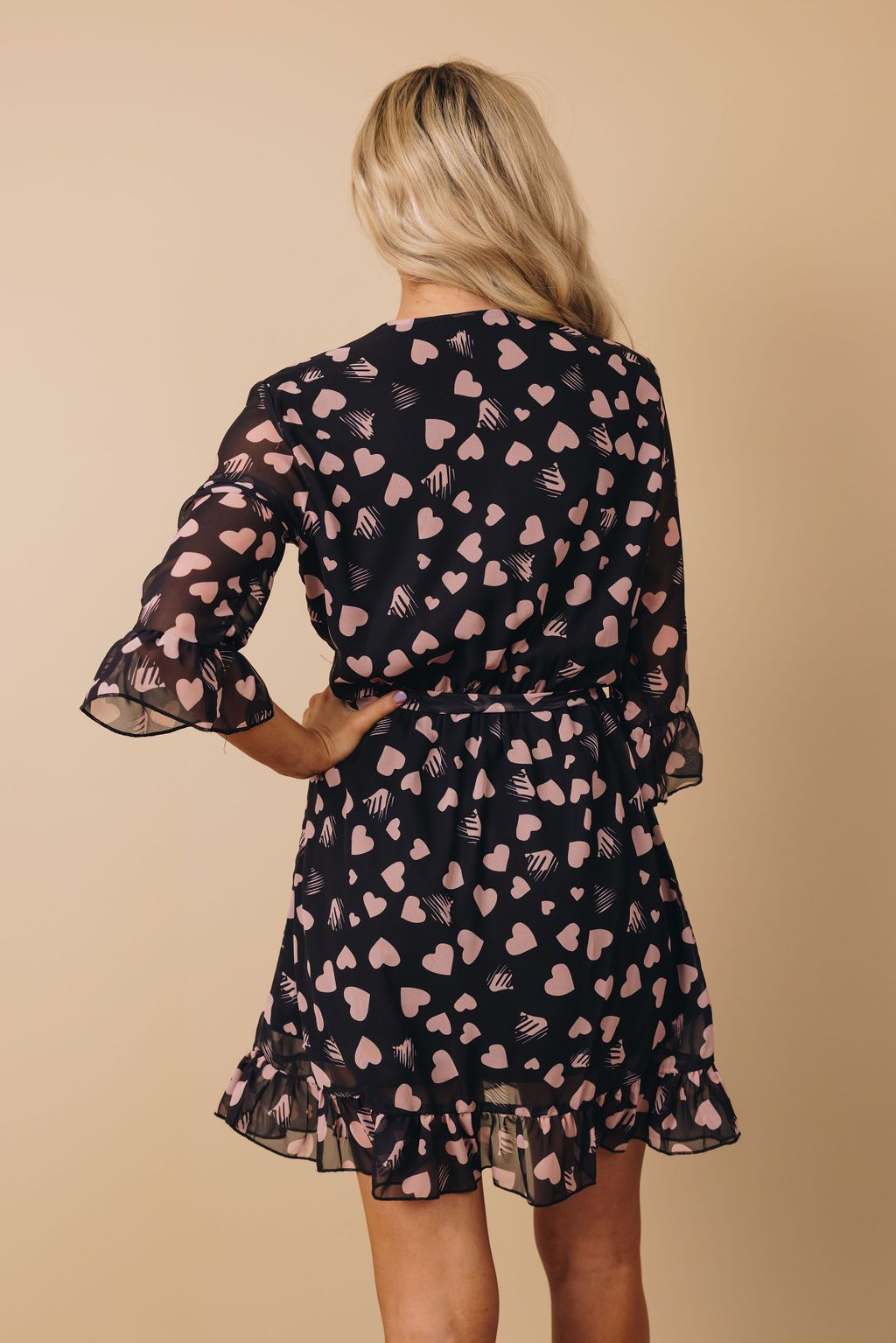 Call Me Up Heart Print Ruffle Dress