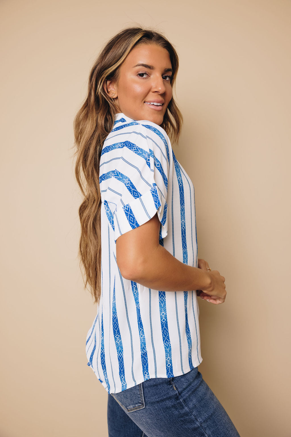 Fine Line Button Down Top