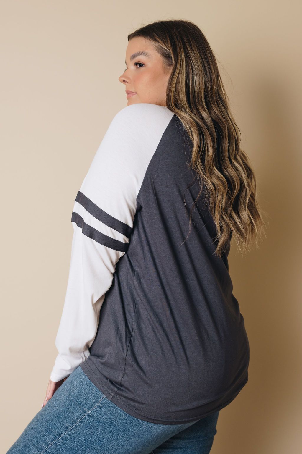 Plus Size - Brandi Striped Sleeve Top