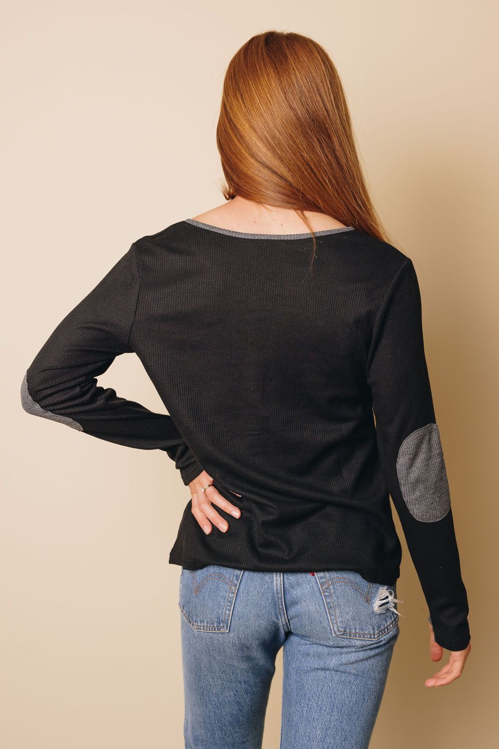 Lane Contrast Elbow Patch Long Sleeve Top