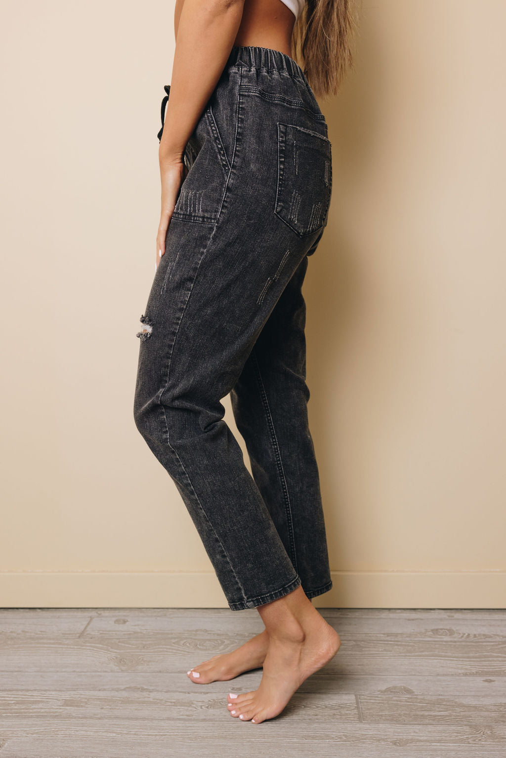Cindy Drawstring Boyfriend Jeans