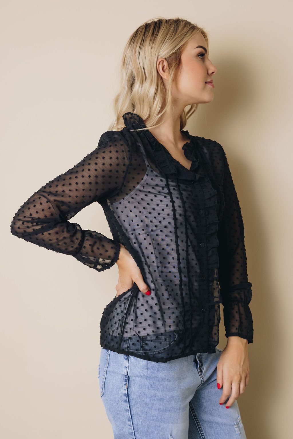 Brigita Polka Dot Ruffled Top