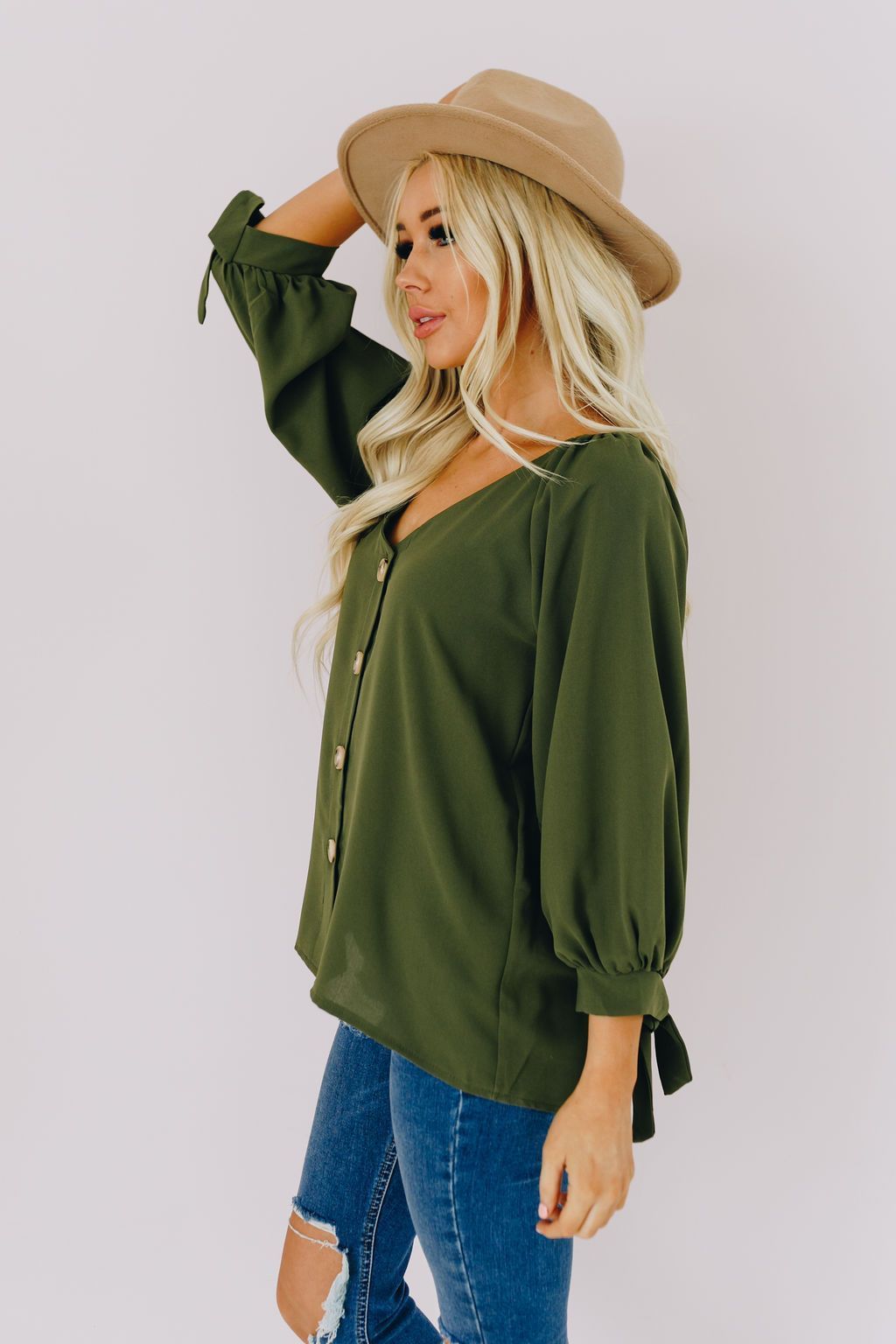 Cute as a Button Tie Detail Top