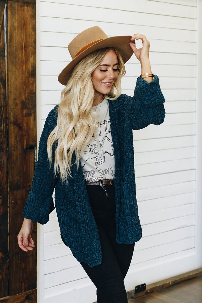 Happy Girl Chenille Pocket Cardigan