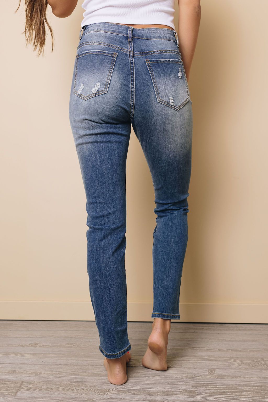 Leopard Pattern Patchwork Mid Waist Distressed Jeans