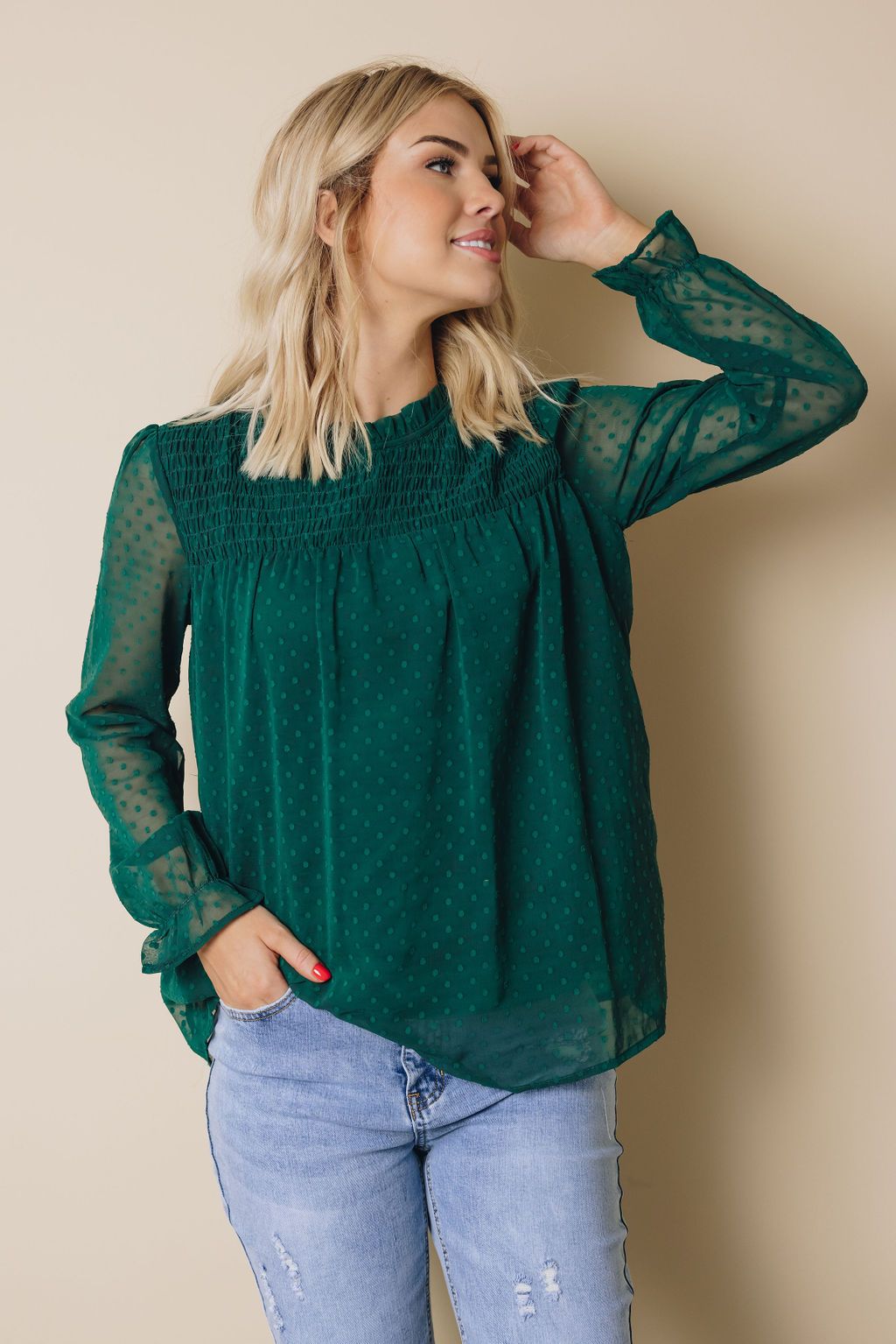 Denna Swiss Dot Long Sleeve Top