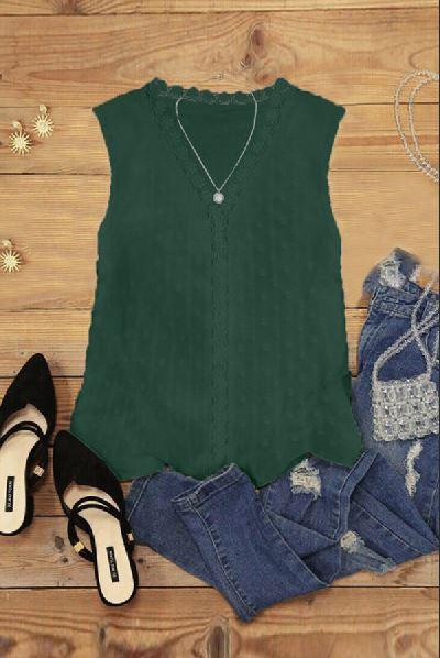 Crochet V Neck Textured Tank Top