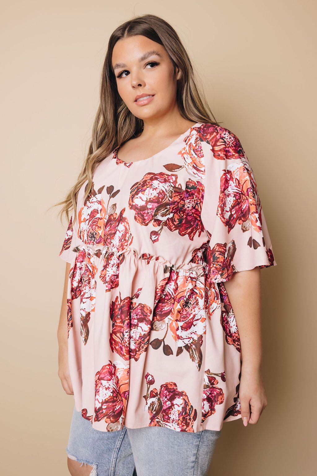 Plus Size - Babydoll Floral Tunic