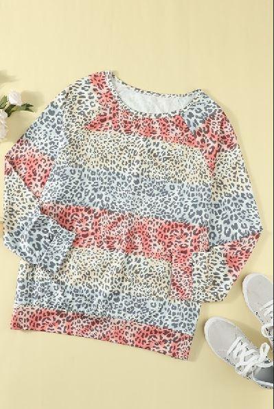 Plus Size Leopard Pullover Long Sleeve Top