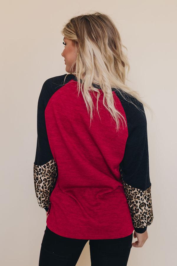 Debby Leopard Lantern Sleeve Top