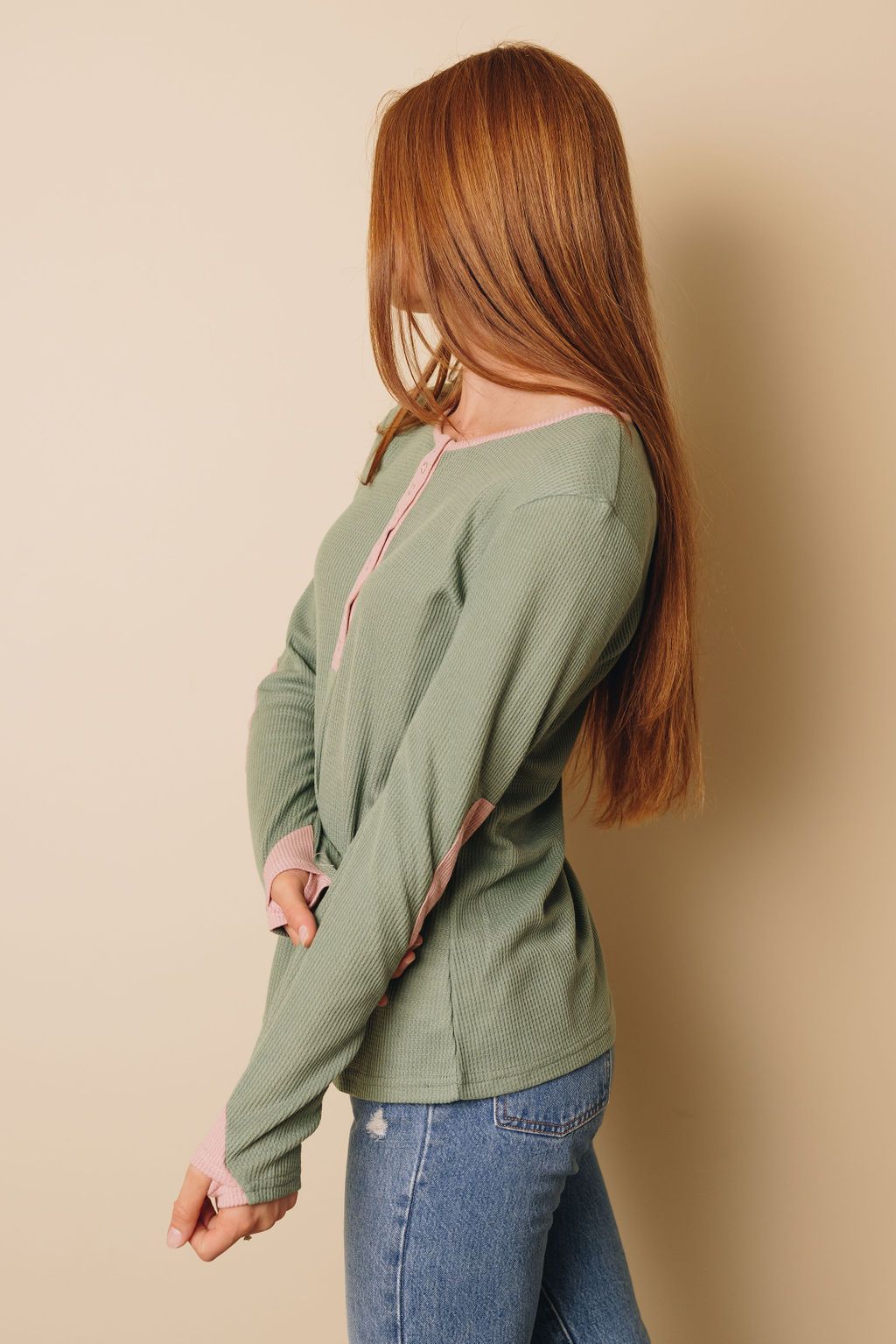 Lane Contrast Elbow Patch Long Sleeve Top