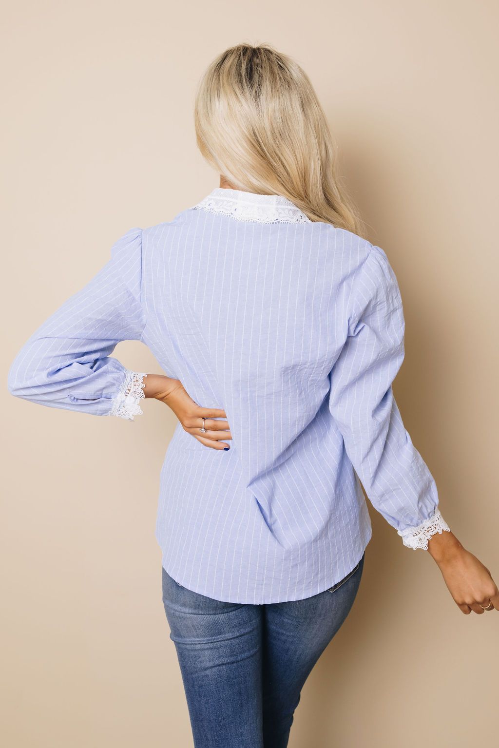 Collar Lace Striped Shirt