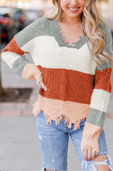 Fun with Fringe Distressed Sweater