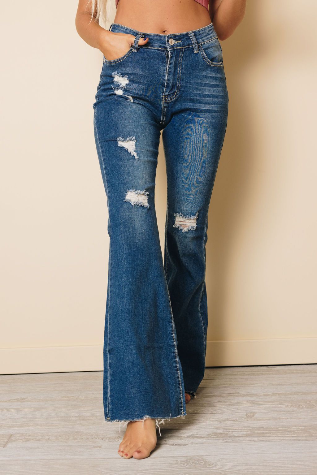 Charles Dark Wash Mid Rise Flare Jeans