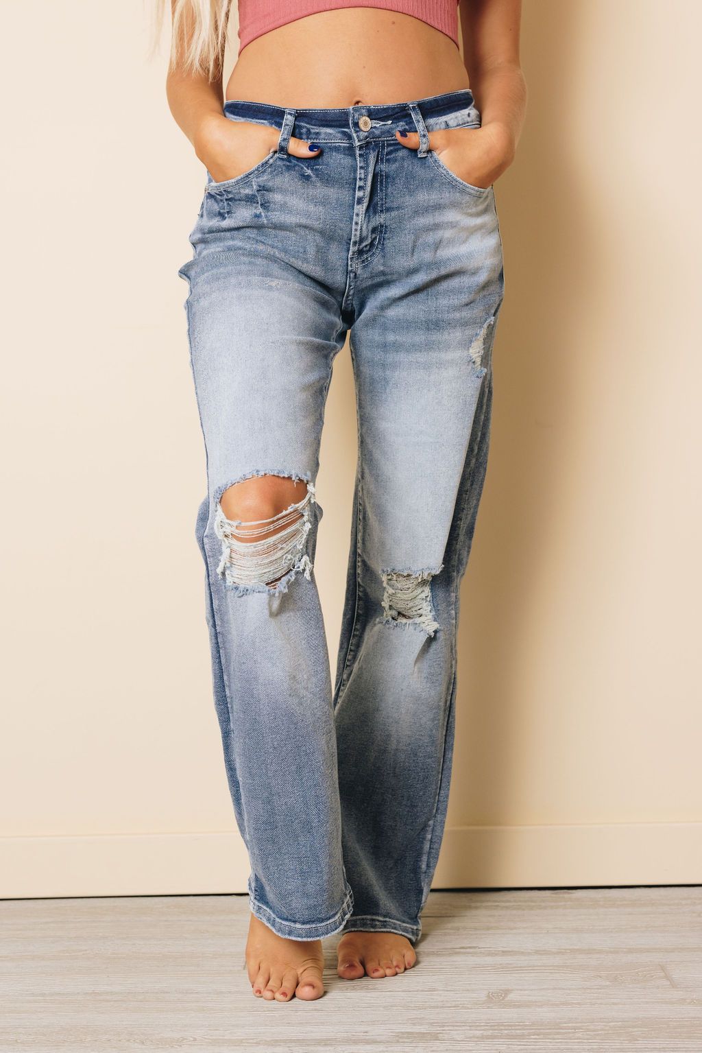 Stiles High Waist Distressed Flare Jeans
