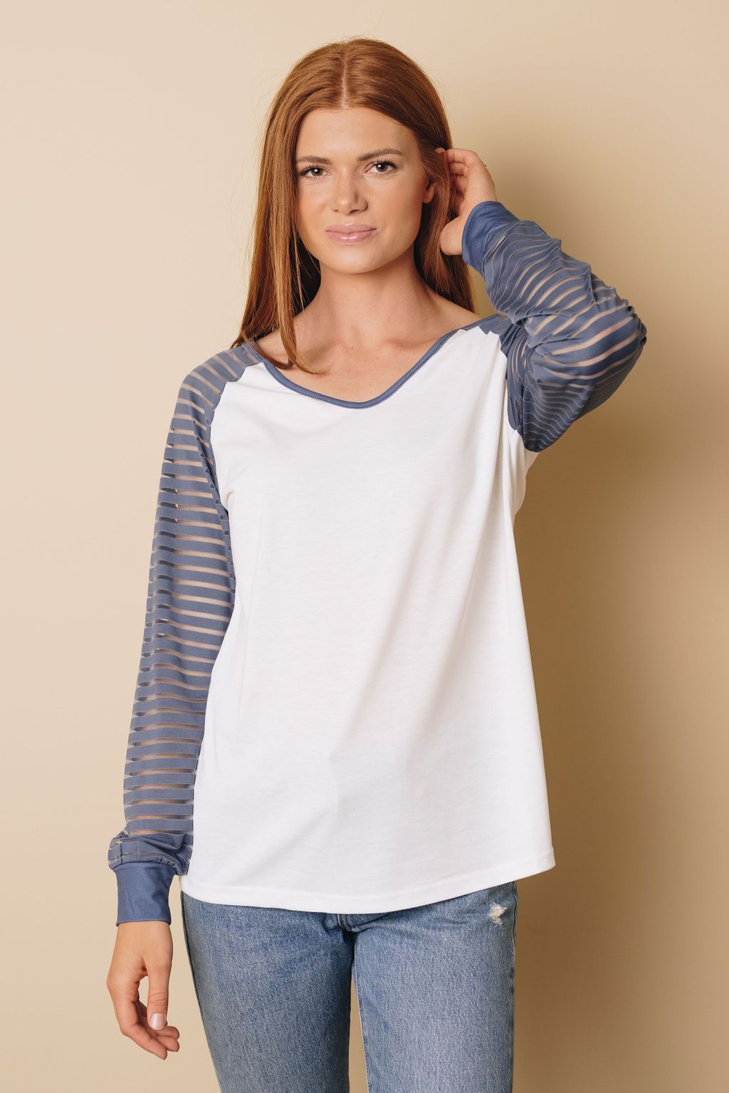 Alisa Patchwork Mesh Long Sleeve Top