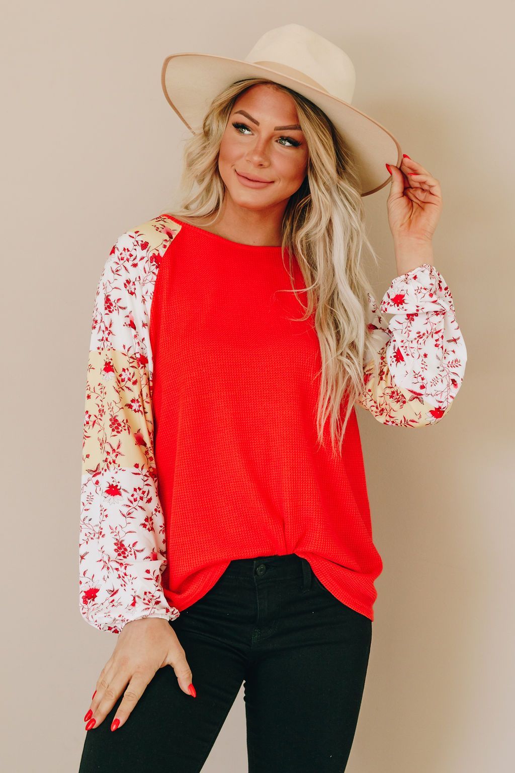 Aldo Mixed Balloon Sleeve Top