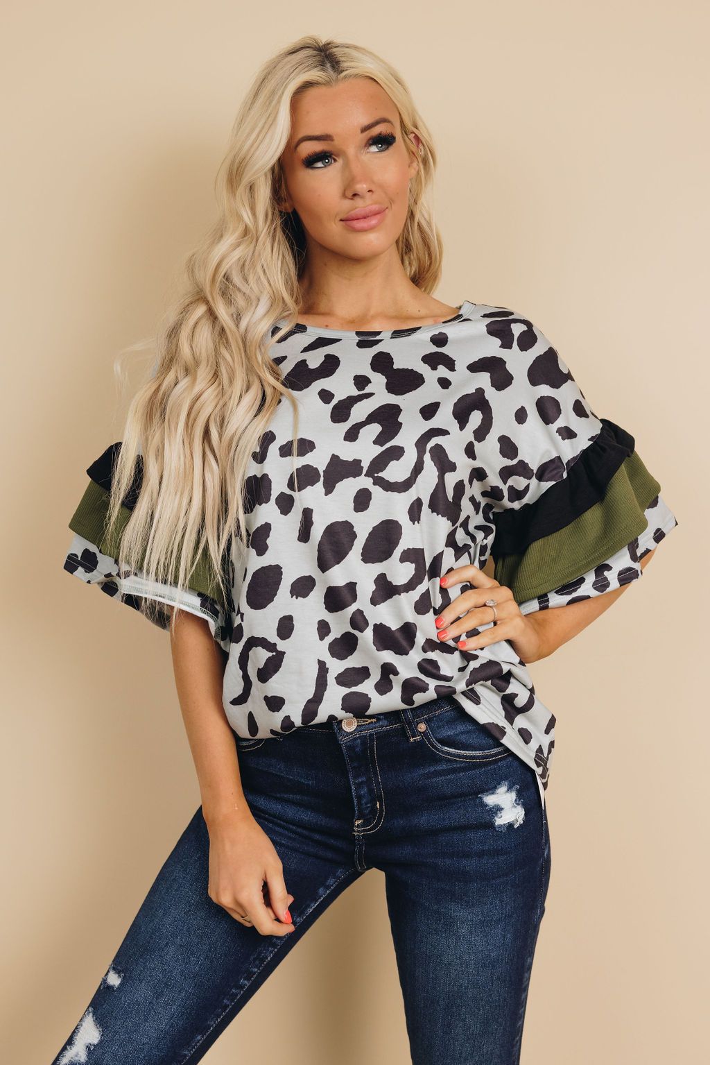 Patricia Leopard Ruffle Sleeve Top
