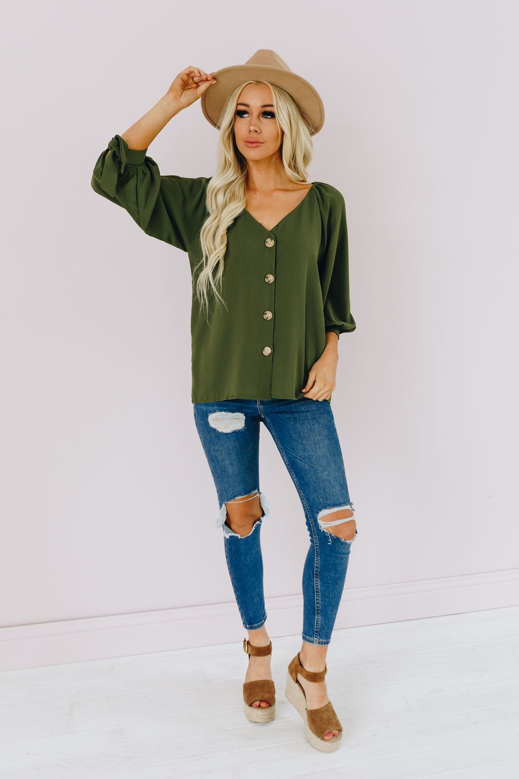 Cute as a Button Tie Detail Top