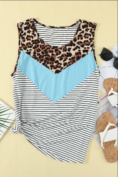 Colorblock Leopard Stripes Patchwork Plus Size Tank