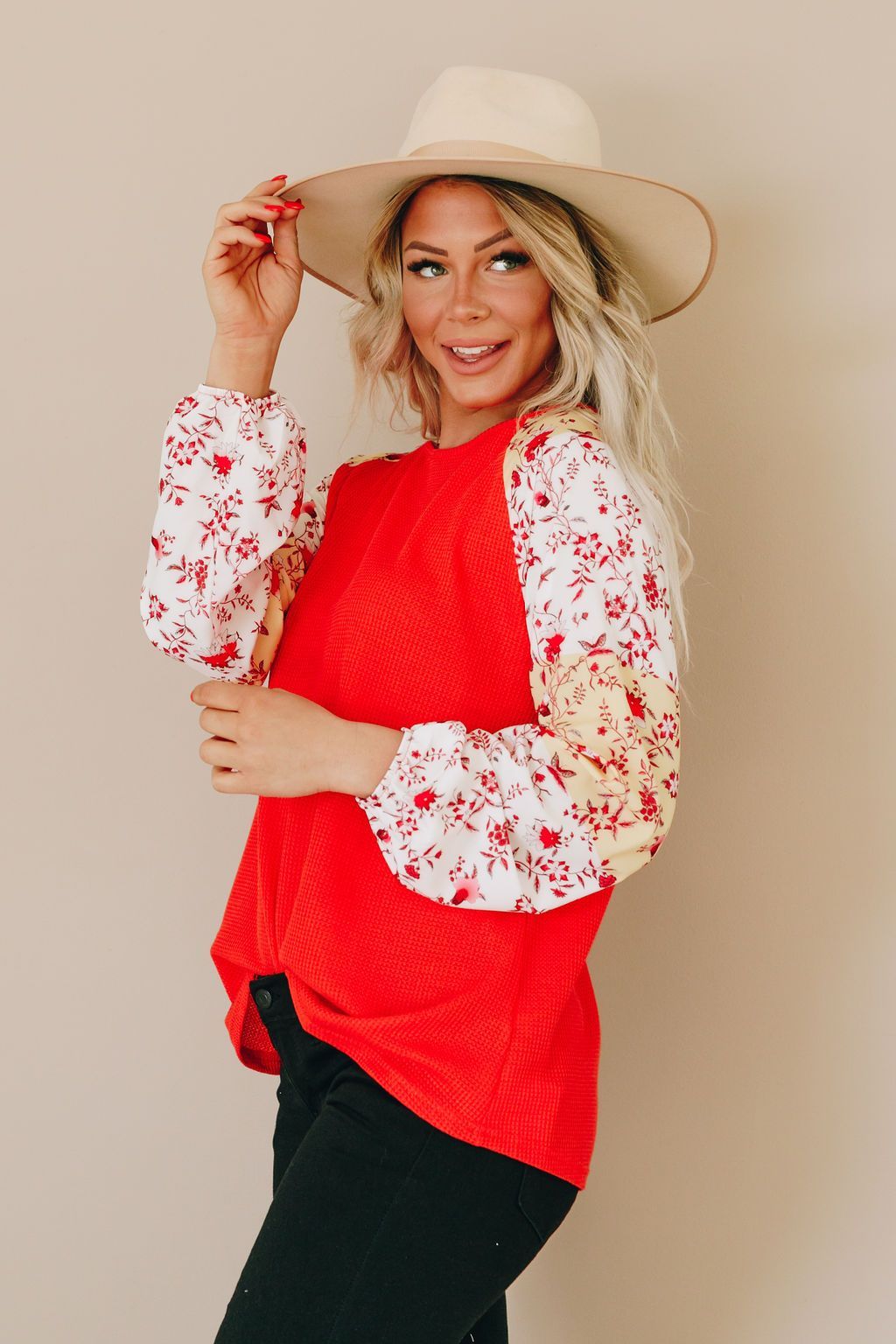 Aldo Mixed Balloon Sleeve Top