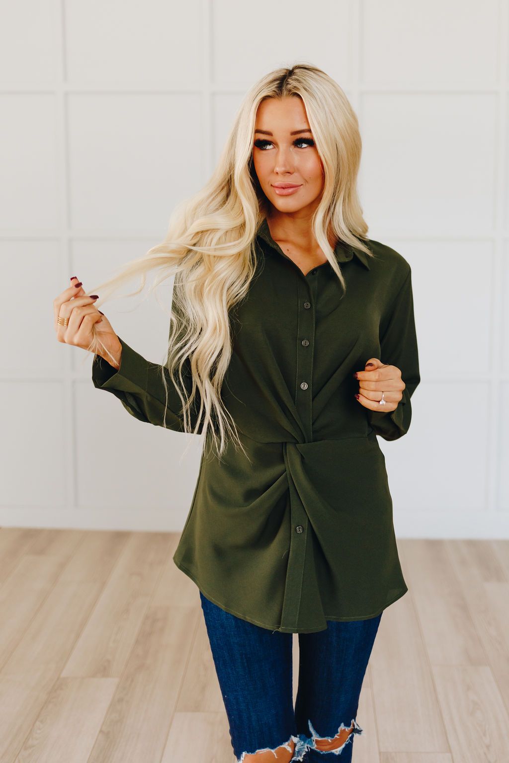 Over It Twisted Long Sleeve Blouse