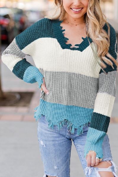 Fun with Fringe Distressed Sweater