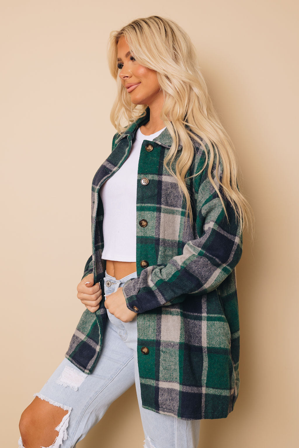 Plaid Print Buttoned Shirt Jacket