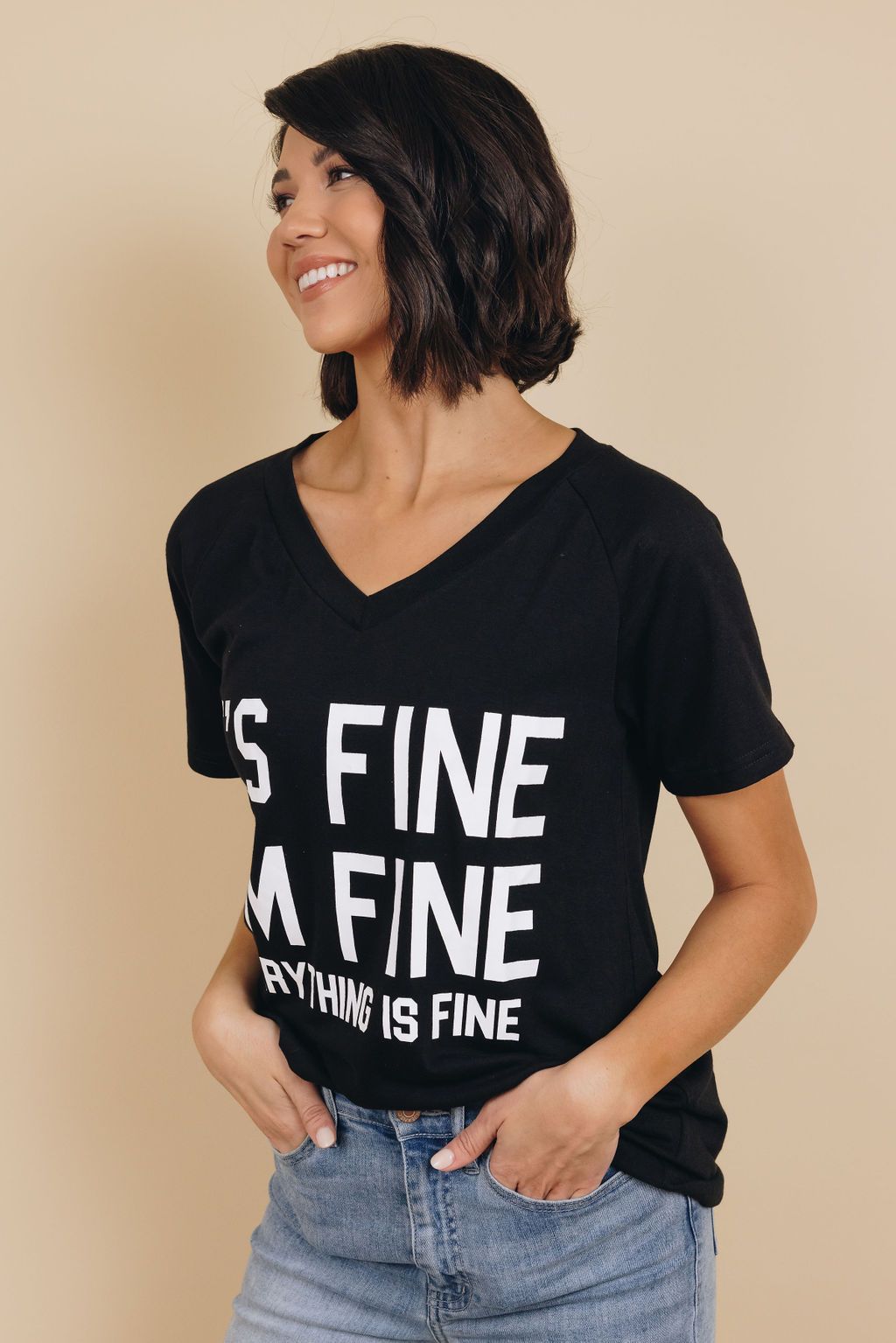 Just Fine V Neck Tee