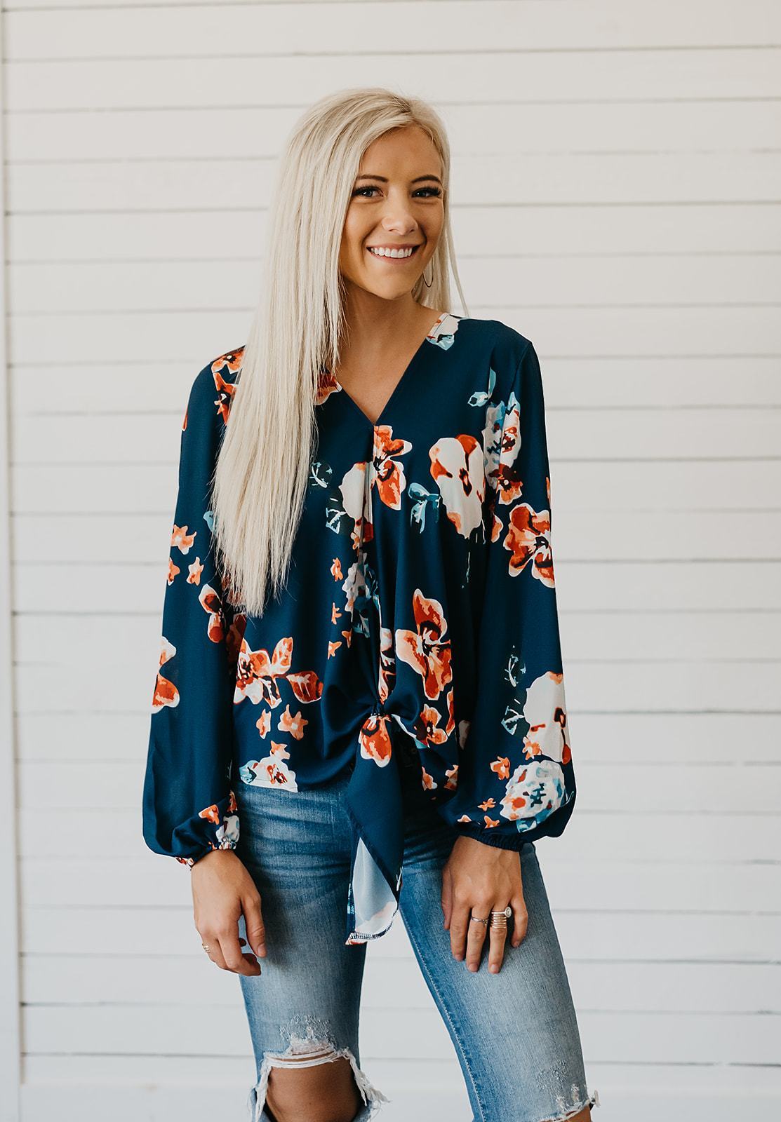 Dancing Flowers Tie Detail Top