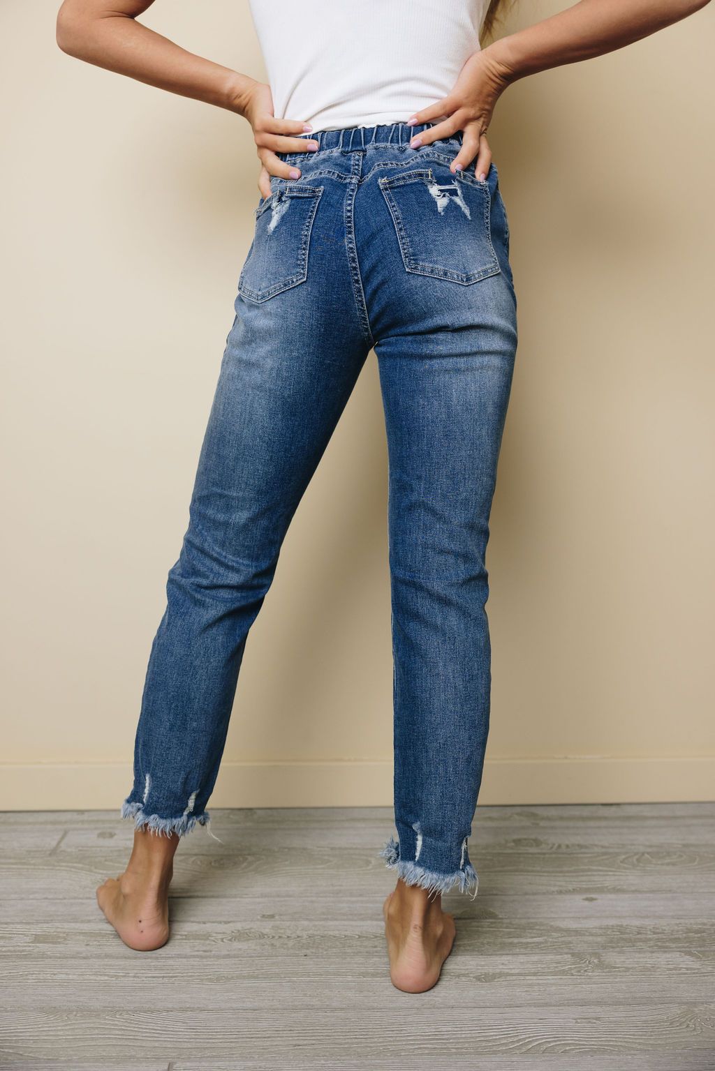 Salma Elastic Waist Distressed Jeans