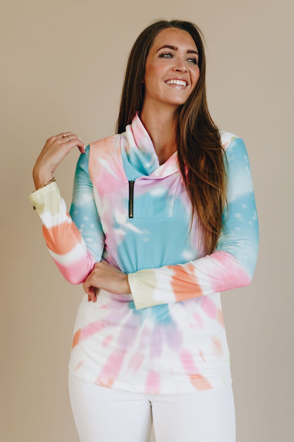 Babes Tie Dye Zipper Pullover