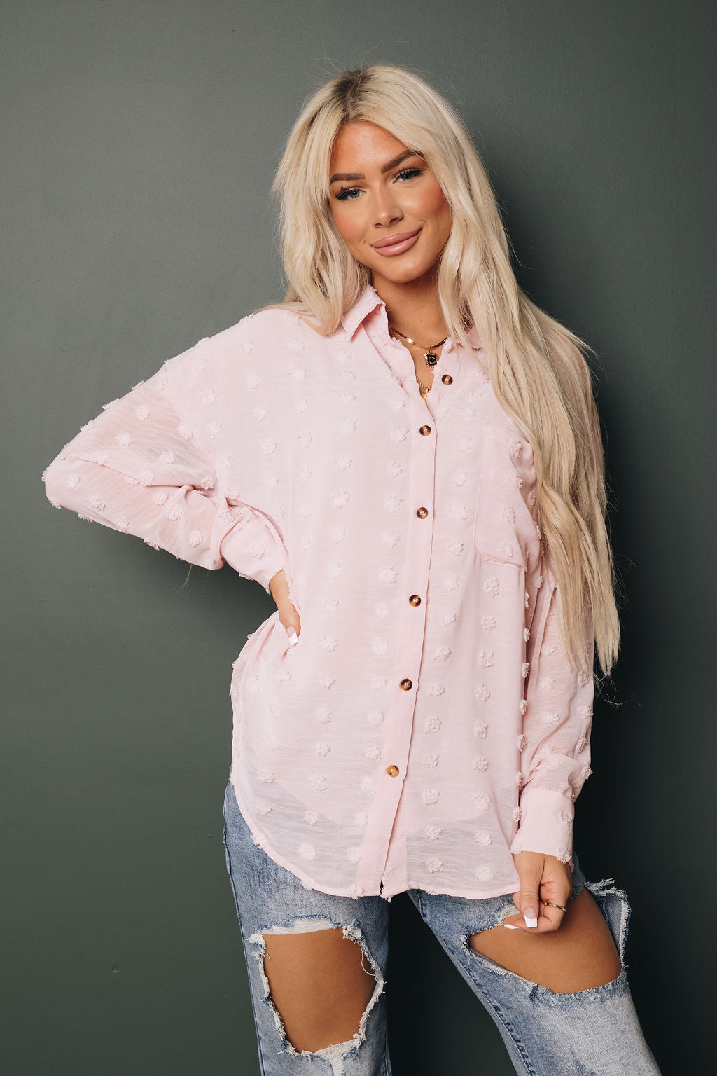 Hilly Swiss Dot Button Up Top