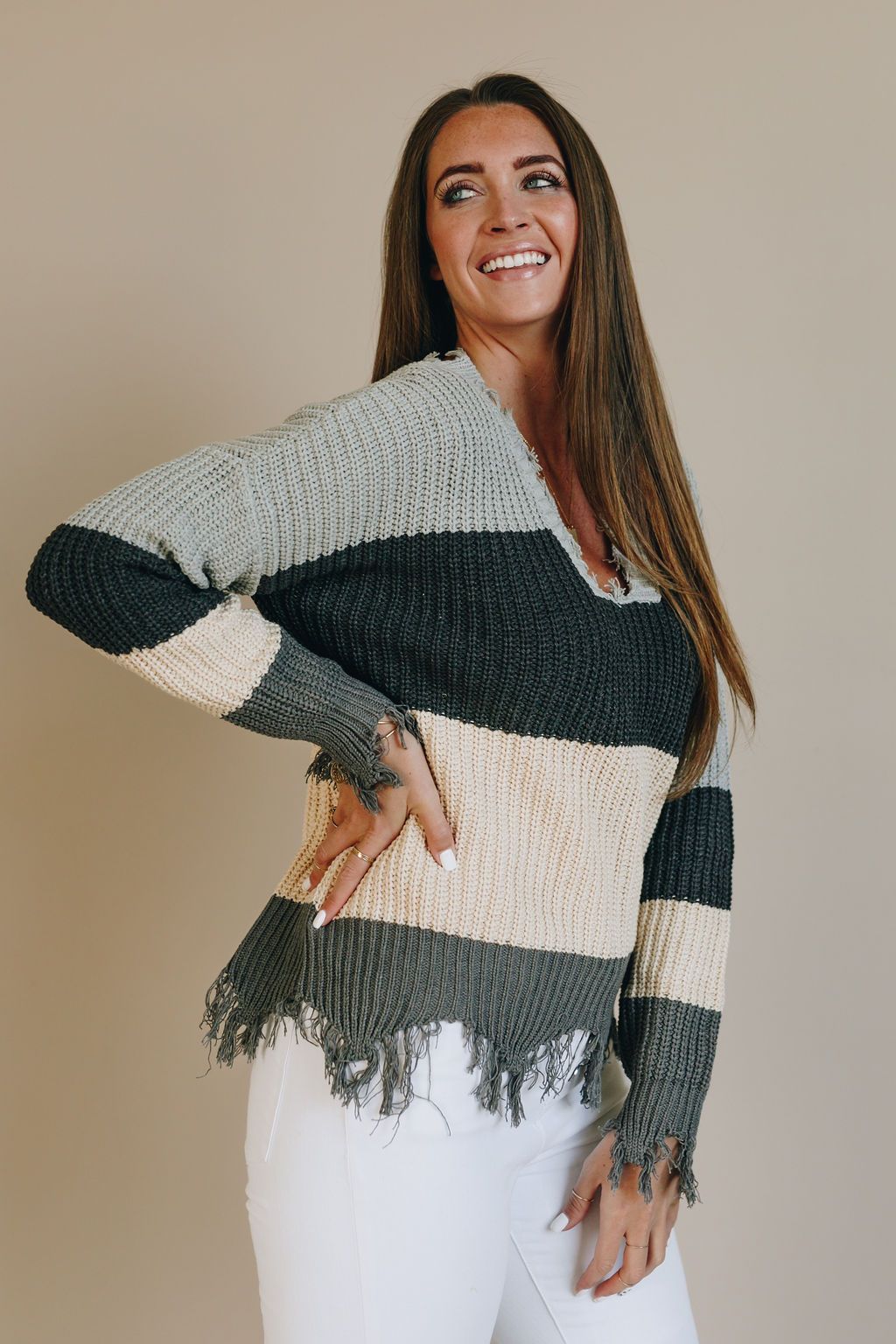 Fun with Fringe Distressed Sweater