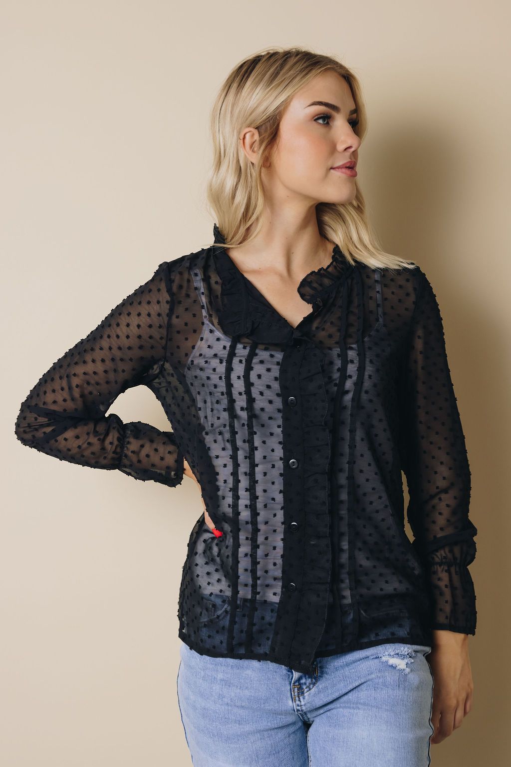 Brigita Polka Dot Ruffled Top