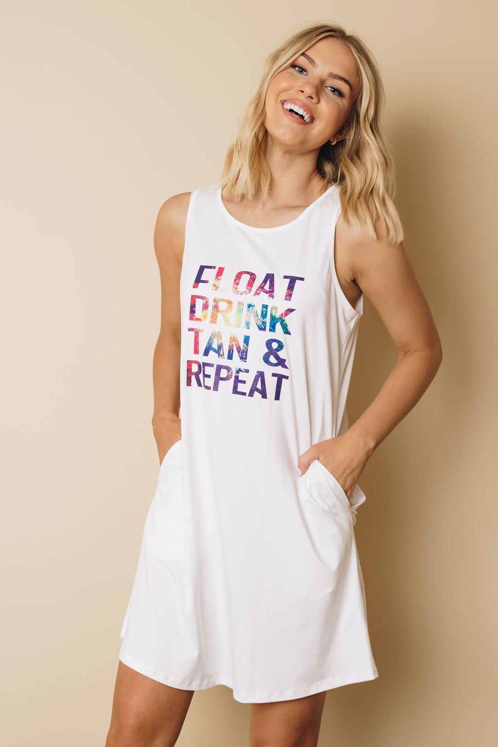 Float Drink Tan & Repeat Sleeveless Mini Dress