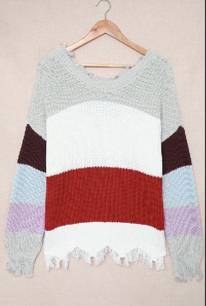 Fun with Fringe Distressed Sweater