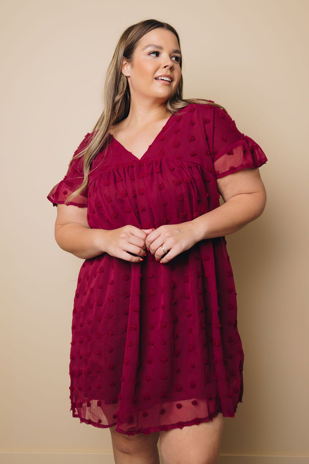 Plus Size - Darlene Swiss Dot Midi Dress