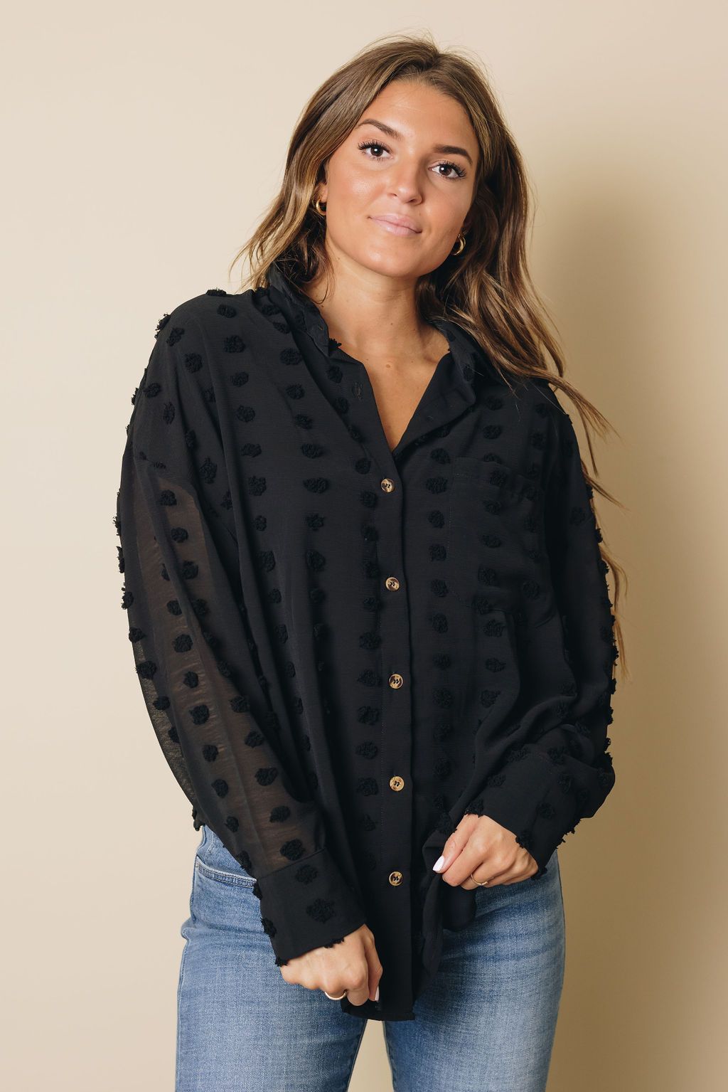 Hilly Swiss Dot Button Up Top