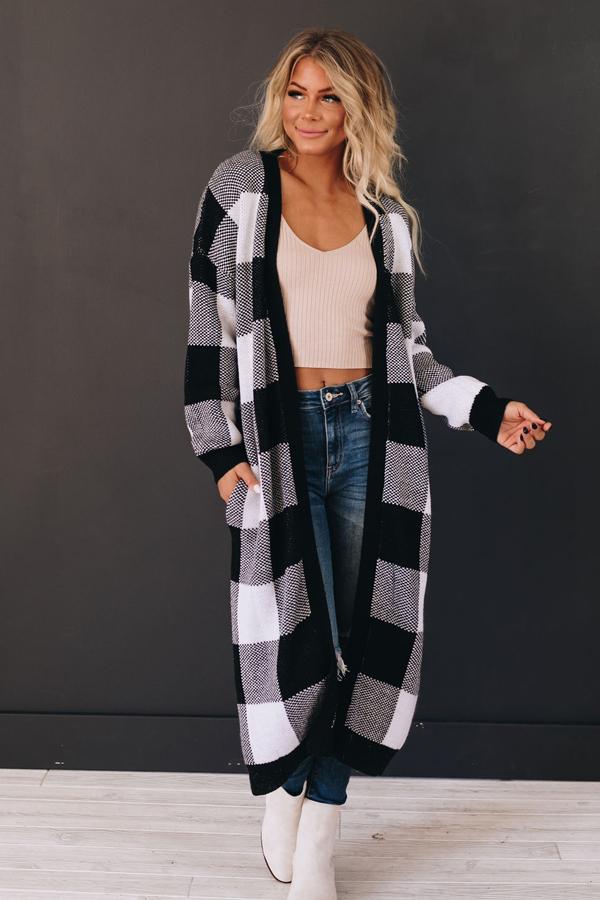 Board Games Pocketed Checkered Cardi