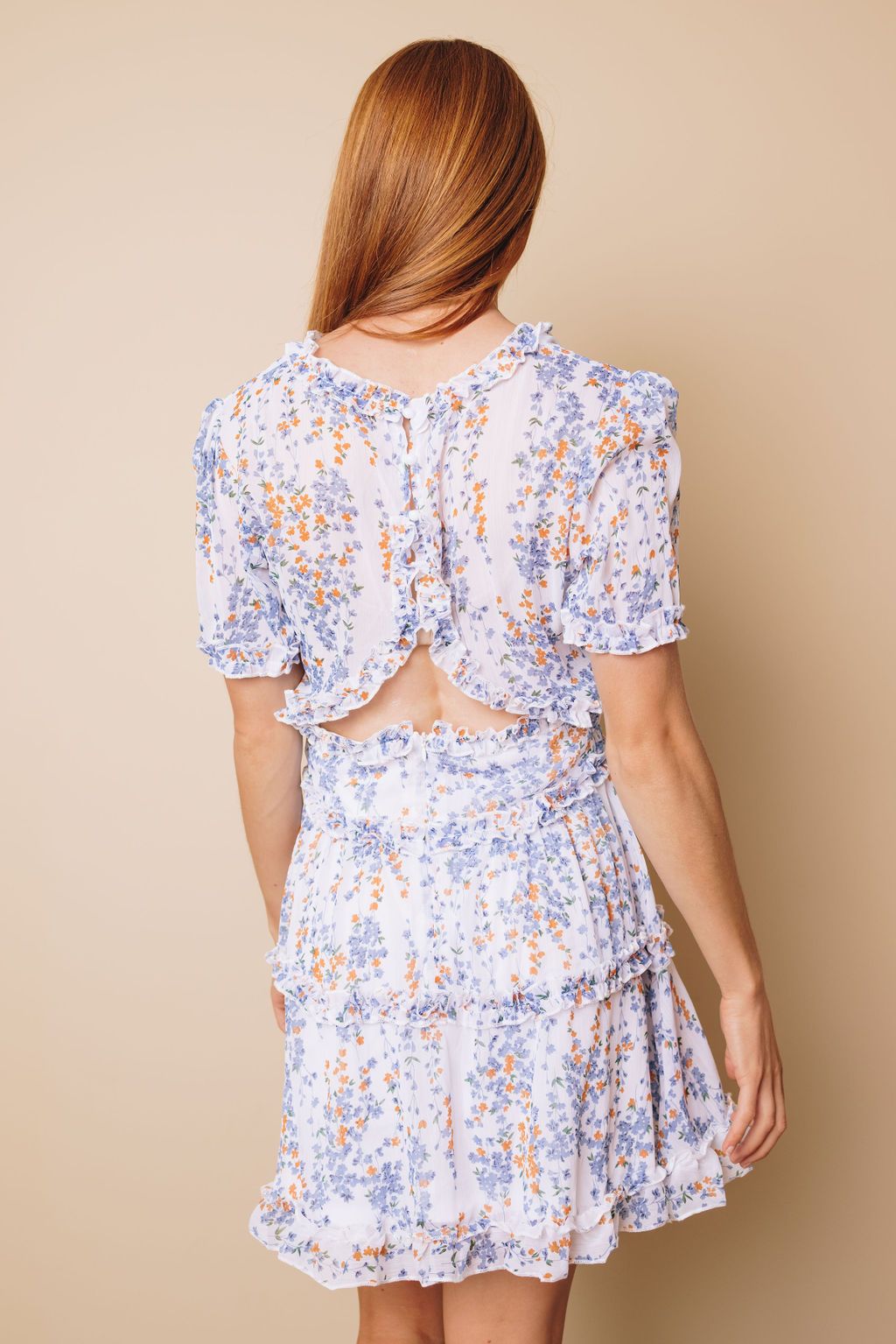 Before I Go Floral Ruffle Backless Mini Dress