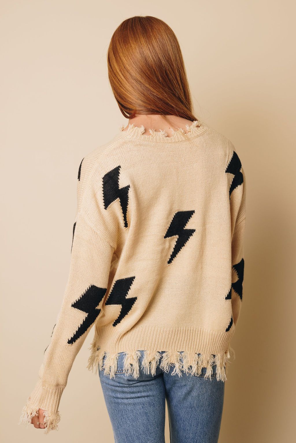 Baylee Distressed Knit Bolt Sweater